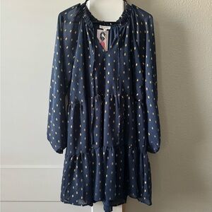 Navy Blue and Gold Polka Dot Dress